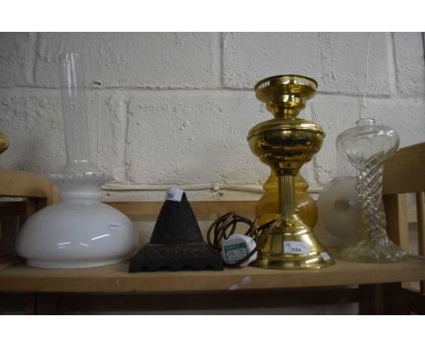 Qty of glass shades and a lamp base