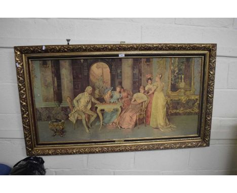Chess Game by F Beda, reproduction print in gilt frame