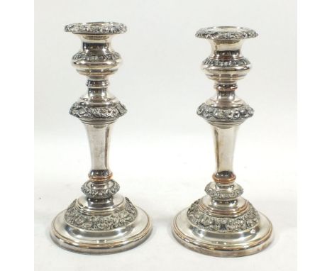 A pair of Victorian silver plated candlesticks, 20cm 