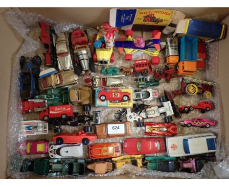 A box of miscellaneous die cast toy vehicles to include Corgi, Lesney Matchbox etc 