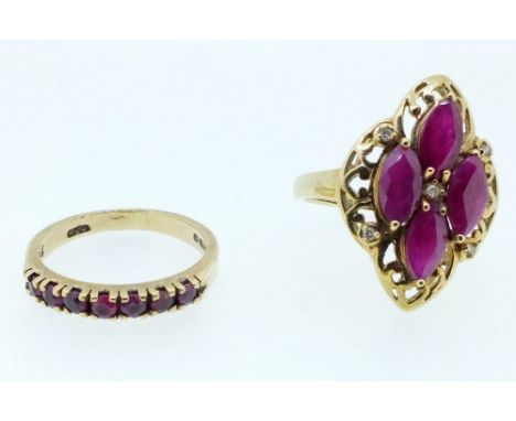 Two 9 carat gold ruby rings, 6.6g 