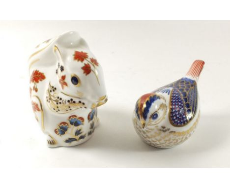 A group of two Royal Crown Derby Imari paperweights in the form of a squirrel and goldcrest (silver seals) 