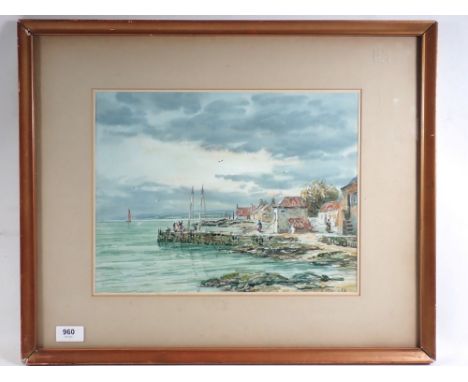 John Hamilton Glass - watercolour coastal fishing scene (probably Scotland) 28 x 36cm 