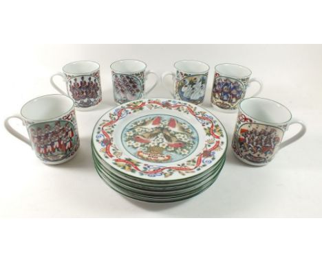 A set of Royal Worcester 'Twelve Days of Christmas' mugs and plates (six mugs and six plates) 