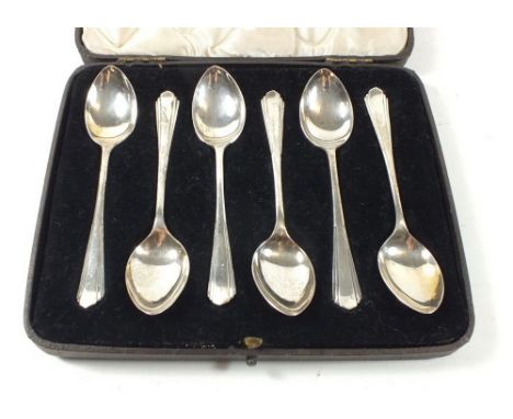 A set of six silver coffee spoons, Sheffield 1939 by James Dixon and Son, boxed 70g 
