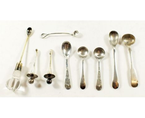 Six various silver cruet spoons, 49g gross 