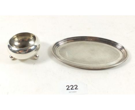 A silver miniature tray with engine turned decoration, Birmingham 1926, William Neale &amp; Son Ltd, 13cm length together wit