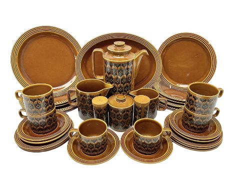 Hornsea Heirloom pattern coffee service for six, comprising of coffee pot, covered sucrier, milk jug, hot water jug, dessert 