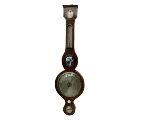 19th century  - mahogany five glass wheel barometer, with an 8� silvered dial and cast brass bezel, flat topped pediment and 