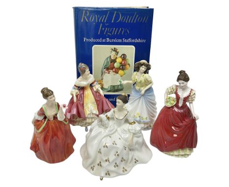 Five Royal Doulton figures, comprising Flower of Love HN3970, Emily HN3688, Southern Belle HN2229, Helen HN3886 and My Love H