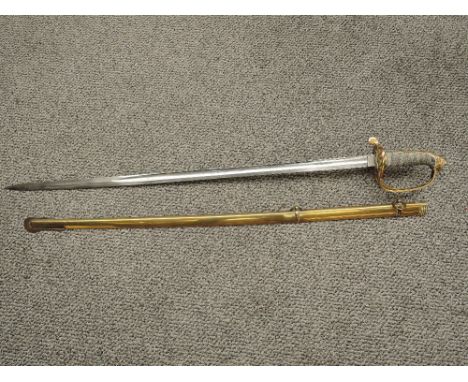 A British Infantry Officers Sword 1822 Pattern, fold down guard, gothic hilt with Victoria Cypher, blade marked J Jones 6 Reg