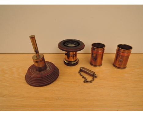 Five pieces of Trench Art, pair of Shell Vases dated 1917 &amp; 1918 with Military Badges, a Shell case made into a lighter o