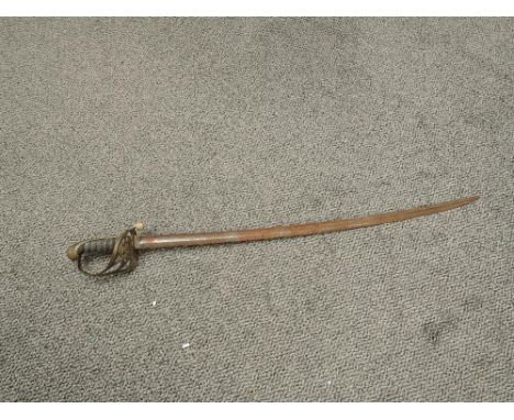 A Victorian Officers Sword having Victoria cypher to brass guard, blade marked RR, no scabbard, blade length 82cm