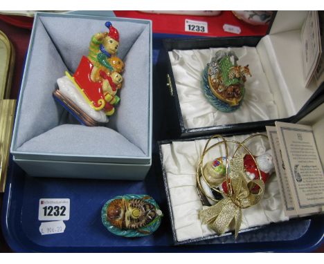 Halcyon Days Bonbonnieres Noah's Ark and Santa Claus; other enamel boxes 'The Owl and the Pussycat' and Teddy Sleigh. (4)