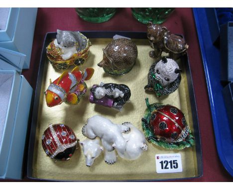 Arora Hidden Treasures Enamel Boxes: Polar Bears, Panda, Ladybirds, Hedgehog, Brown Bear, Goldfish and Cats. (9)