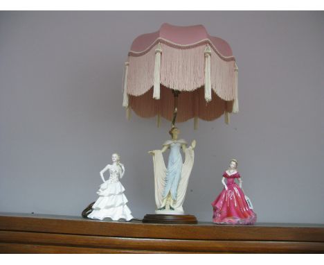 Coalport Figurines 'Belinda' and 'Fleur'; a figural table lamp and shade. (3)