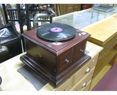 An Early 1900's Mahognay Cased H.M.V Wind Up 78 Record Player, having a pair of front opening speaker doors.