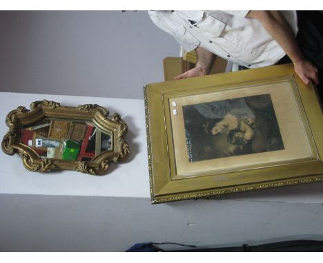 XIX Century Print of Mother and Child, holding a rabbit, engraved by Samuel Cousins, together with a XIX century gilt wall mi