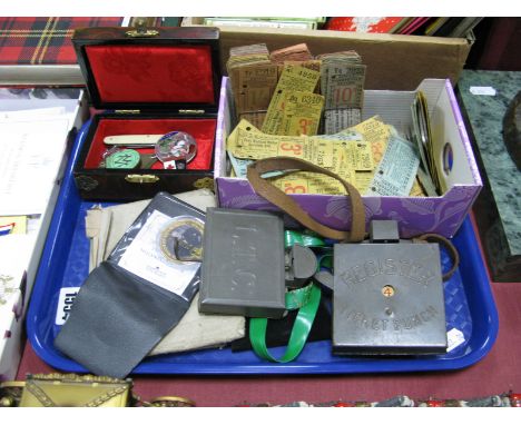 An Enamelled Coin Brooch, Workpeople return tickets and ticket punches. 