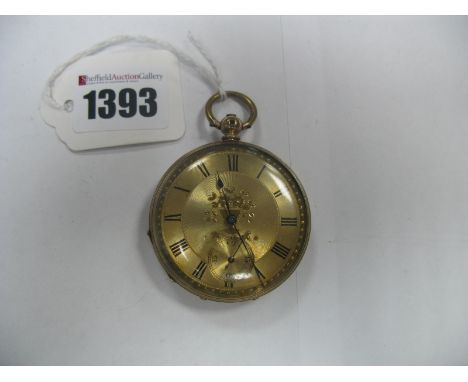 A Decorative Open Face Pocket Watch, the foliate highlighted dial with black Roman numerals and subsidiary seconds dial, the 