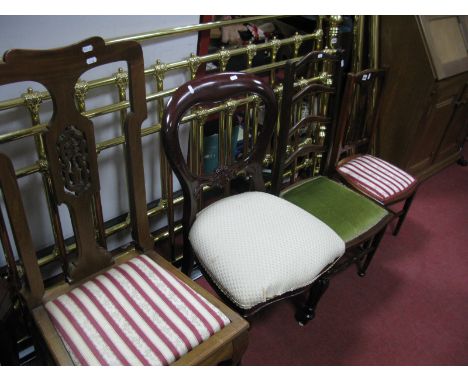 A 1920's Mahogany Single Chair, with pierced splat, ladder and balloon back chairs, Edwardian bedroom chair. (4)