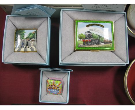 Halcyon Days Enamel 'Flying Scotsman' Box, commemorating the 80th Anniversary in 2008, limited edition no. 43/250; two others