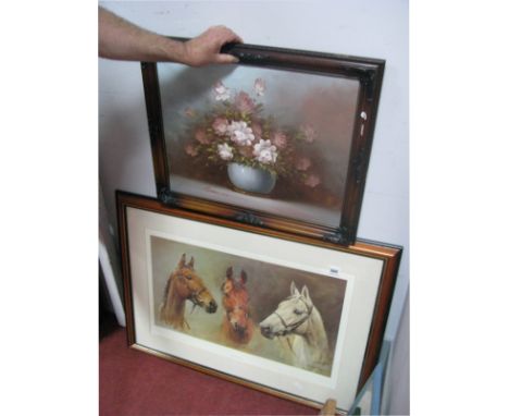 A Late XX Century Oil on Canvas, Still Life of Flowers, 39 x 49.5cm, together with Three Kings print after S.L.Crawford. 