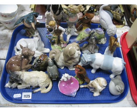 Maruri, Goebel, Beswick, Szeiler and Other Pottery Birds, Animals, (some damages):- One Tray