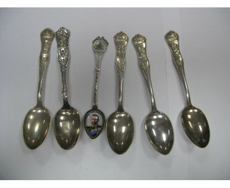 Allied War Leader Collectors Spoons, including General Joffre and Admiral Jellicoe; together with a Kitchener spoon, stamped 