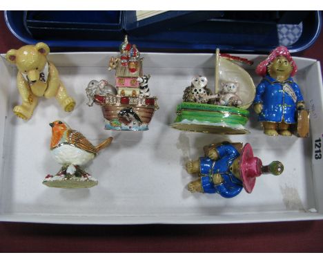 Arora Hidden Treasures Enamel Box The Owl and the Pussy Cat Went to Sea; five others including two Paddington, Noah's Ark and