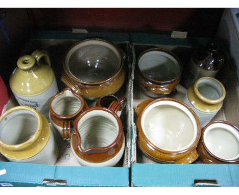 A Stoneware Jug, "Thomson Bridge" Botanical Brewers, Leeds, Barnsley stoneware, storage jars, bowls, etc:- Two Boxes