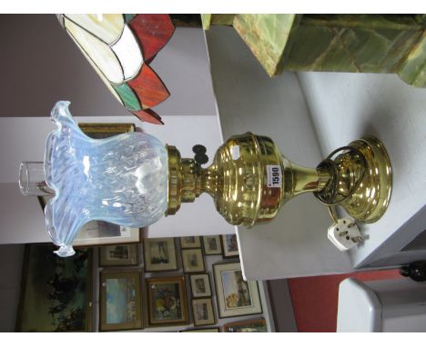 An Early XIX Century Brass and Copper Warming Pan, together with a brass oil lamp (converted to electricity), with a vaseline
