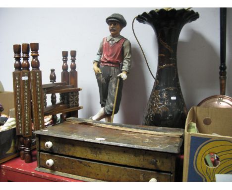 A Large Resin Figure of Golfer 68cm high, Oriental style vase as a table lamp, folding table base, XIX Century two drawer che