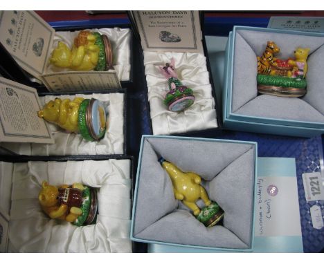 Six Halycyon Days Enamel Pooh Bear Bonbonniéres, each produced in a limited edition of 250, 'A Hamper Full of Honey' No. 29, 