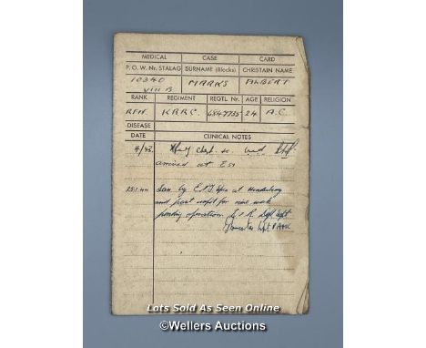 A remarkable original wartime medical record booklet belonging to Royal Field Wing Albert Marks, a prisoner of war (No. 10340