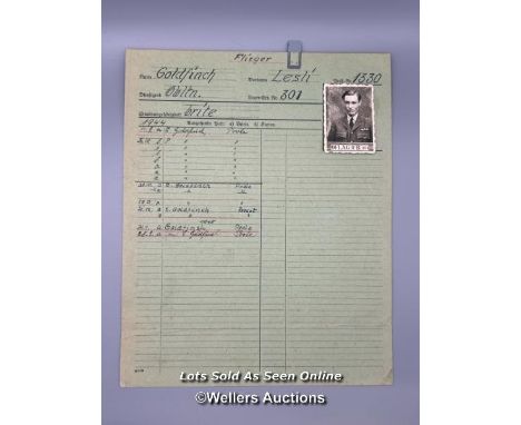 An original German record relating to Flight Lieutenant Leslie James Edward Goldfinch (led a team to design and build the ‘Co