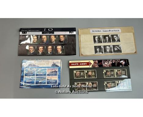 Three sets of Royal Mail Mint Stamps including Prime Ministers (2014), British Humanitarians (2016) and Dad's Army (2018) as 
