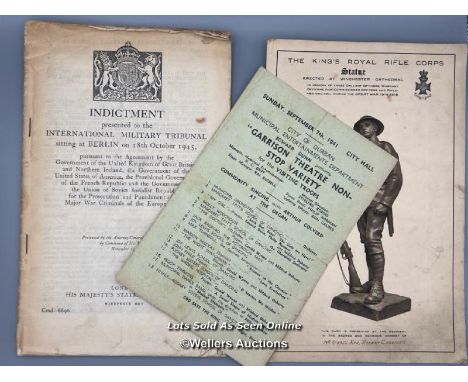 A mixed lot containing an original 'Indictment' which was presented to the International Military Tribunal sitting in Berlin 