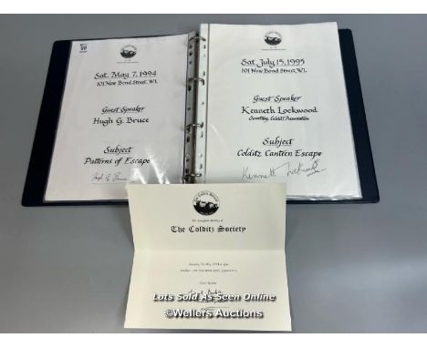 A collection of signatures by Colditz POW veterans and associated photographs from 1994-2005 as part of 'The Colditz Society'