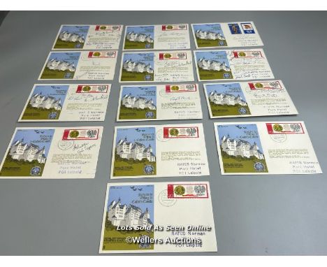 Twelve Commemorative first day covers "Return to Oflag 7c & Colditz Castle", nine of which are signed by various prisoners of