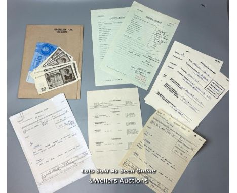 A collection of props from the 1972-74 Colditz BBC TV series. The lot features approximately twelve Reichsmark banknotes, two