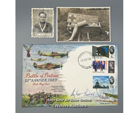 The original registration photograph of Group Captain Sir Douglas Bader from Oflag X-C, with a notable paper clip rust mark o