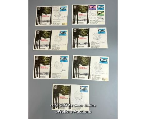 Six commemorative first day cover envelopes of "Bylismy Stalag Luft III" (The Great Escape), one of which is signed by Flight