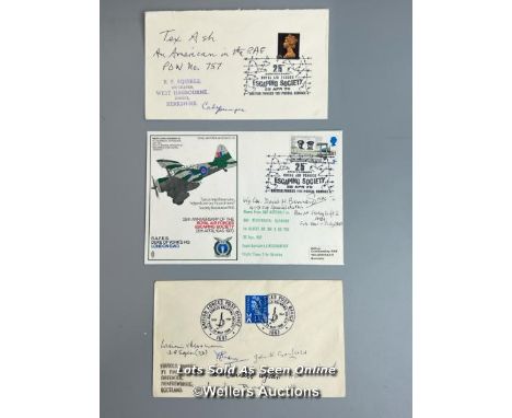 Three signed commemorative first day covers including "25th Anniversary of the Royal Air Force Escaping Society", signed by W