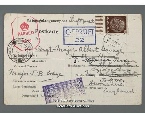 This lot features an original wartime postcard addressed to Sergeant Major Albert Savage and written by Major John Bigelow Do