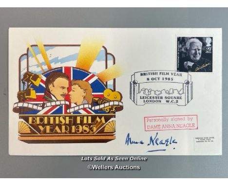 A rare commemorative first day cover (50 of 100) of "British Film Year 1985" signed by Dame Anna Neagle, the actor who played