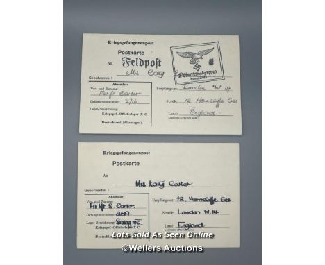 Two props used in the BBC TV series Colditz (1972) for Flight Lieutenant Carter addressed to his wife Kathy Carter. 