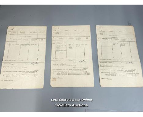 Three original 'Indent' records ref no. 105, 111 and 204 relating to Captain Harold Westley whilst (Oflag Vb), Second Lieuten