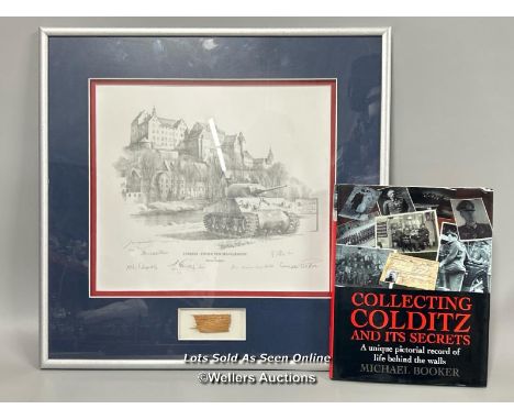 A multiple signed limited edition (75 of 76) framed print reproduced from an original drawing of 'Colditz - Under New Managem