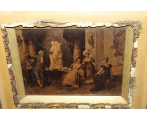A QUANTITY OF PICTURES AND PRINTS TO INCLUDE A FRAMED PRINT OF ARTISTS IN PARIS, A FRAMED PRINT OF A GENT ENTERTAINING THREE 